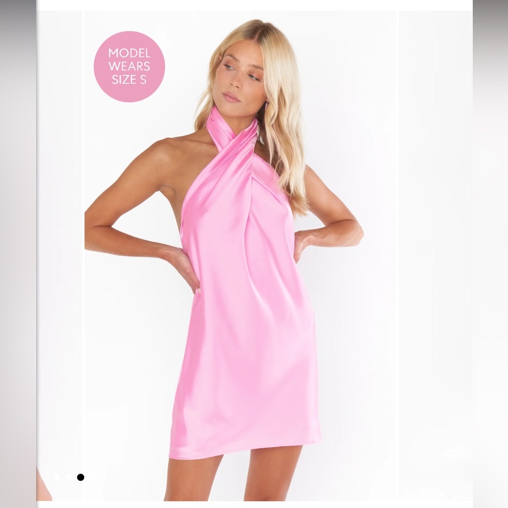Show Me Your Mumu Jasmine Halter Mini Dress in Pink Luxe Satin size Large - Picture 2 of 8